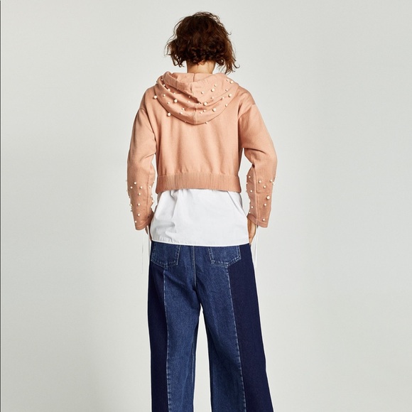 NWT ZARA knit hooded pearl pink sweatshirt top L - Picture 2 of 8